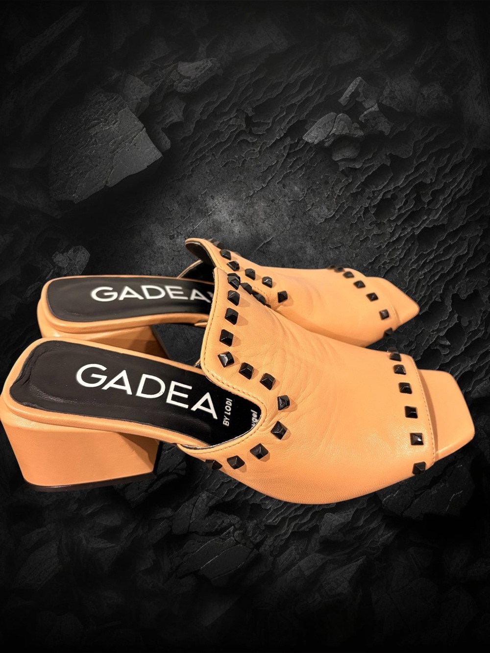 GADEA BY LODI Caramel Studded Block Heel Mules Womens size 38